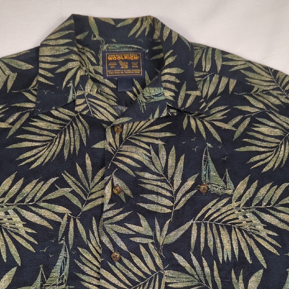 Woolrich Hawaiian Tropical Print Mens Camp Shirt 100% Cotton Size‎ XL